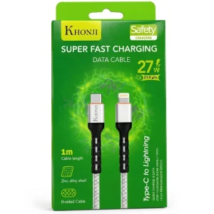 کابل تبدیل USB-C به لایتنینگ خنجی (Khonji) مدل 014 | طول ۱ متر | شارژ سریع آیفون